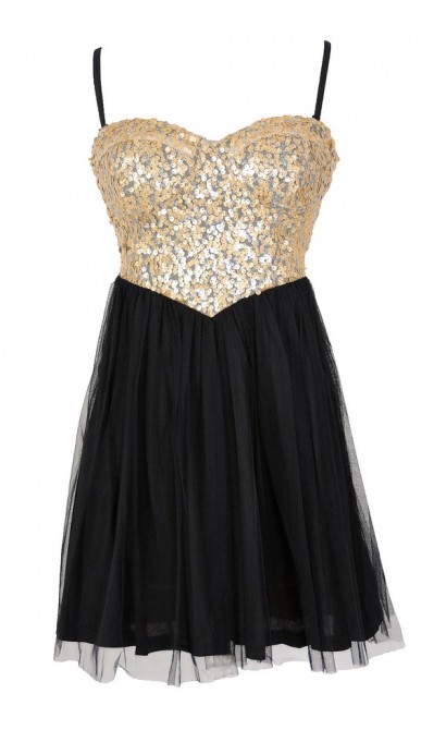 Cleopatras Treasure Sequin and Tulle Cutout Party Dress